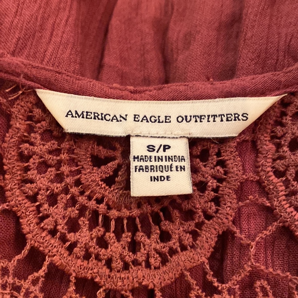 American Eagle Outfitters Lace Crochet Boho Peasant Smock Valentine Top Blouse - Picture 4 of 6